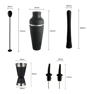 Set da Bar TJMETAL, Shaker per Cocktail in Nero Opaco Francese, 8 Pezzi |   Utensili da Bar Eleganti |   Eleganza del Cocktail Shaker - Product Image 2