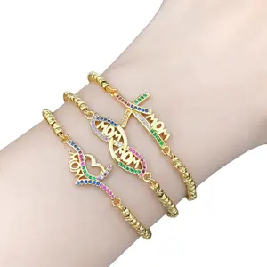 Future Angel Women's Fashion Jewelry Hot Selling 18K Gold Plated Copper Letter Bracelet with Zircon Stone Mother's Day Gifts
