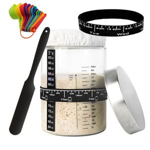 Kit de démarrage de levain maison en pot avec couvercle, thermomètre, spatule en silicone et couverture en tissu - Product Image 3
