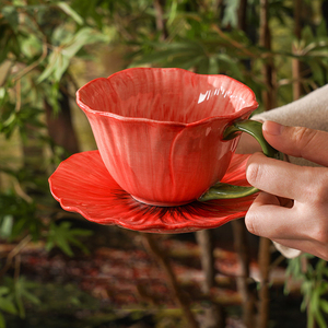 Juego de Taza y Platillo de Cerámica Pintados a Mano para Té de Flores, Tazas de Café Creativas - Product Image 5