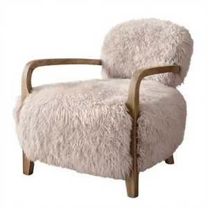 <strong>Yeti</strong> Armchair Sheepskin Upholstered Low Raked Back Solid Wood Frame Leisure <strong>Chair</strong> for Living Room Hotel Apartment Use - Product Image 1