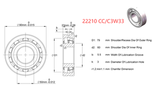 50X90X23mm 22210E 二列球面ころ軸受 22210CC/C3W33 - Product Image 3