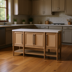 Meuble de rangement de cuisine autoportant avec inserts en cannage, design rustique, 1 étagère pour cuisine - Product Image 2