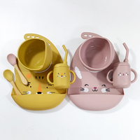 Vajilla Infantil al por Mayor, Libre de BPA, Tazón de Silicona para Alimentos, Set de Alimentación con Babero de Animales y Vasos con Cuchara de Madera y Silicona