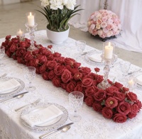 Chemin de table de mariage en soie, lotus et roses artificiels faits à la main, pour la décoration de mariage et de Noël