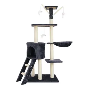 Easy Assemble Durable Multi- Level Wood Sisal Scratcher Post Cat Climbing Frame House Condo Hammock Large Cat Tree