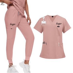 Vêtements médicaux personnalisés en vente chaude, uniforme de <span class=keywords><strong>médecin</strong></span>, uniforme d'infirmière, ensemble de blouses médicales extensibles, hauts à manches courtes, pantalons, uniforme pour femmes, infirmière - Product Image 1