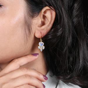 ต่างหูห้อยรูปพระจันทร์สีรุ้งต่างหูอัญมณีเงินสเตอร์ลิง925ชุบทองเครื่องประดับแฮนด์เมดชั้นดี - Product Image 3