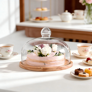 Expositor de Postres de Madera Personalizado de Fábrica con Cúpula de Cristal Redonda, Plato para Pastel, Bandeja para Servir Pasteles, para Bodas y Fiestas - Product Image 4