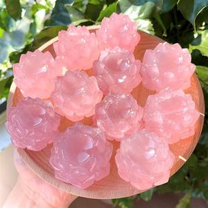 Naturale di alta qualità curativa rosa quarzo cristallo di cristallo di cristallo di Reiki rosa loto di cristallo per la meditazione decorazione - Product Image 1
