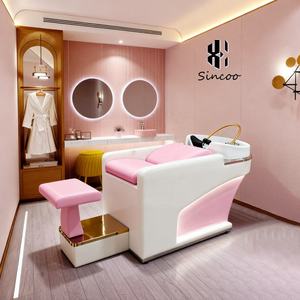 Fauteuil de lavage de cheveux de haute qualité, confortable, avec repose-pieds, rose color-block, inclinable, pour salon, avec circulation d'eau - Product Image 1