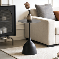 Table d'appoint industrielle en fer noir mat avec plateau rond et base conique, table basse moderne pour salon, canapé, chambre à coucher, table de chevet