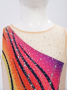 Maillot de Gimnasia Rítmica para Niñas, con Malla, Rayas Diagonales, Pedrería, Sin Mangas, Cuello Redondo, Parte Inferior con Diseño de Llama, para Competición, Personalizado - Product Image 3