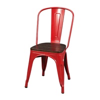 Chaise empilable industrielle Tolix en métal avec assise en bois, style vintage, pour terrasse extérieure, restaurant, café, bar, bistrot