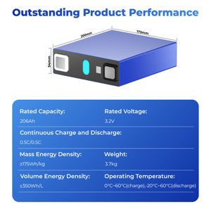 고전력 공장 가격 3.2V 206Ah 급 Ev 충전을 위한 리튬 이온 배터리 셀, 48V DIY 태양 전지 - Product Image 3