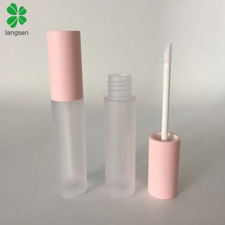 Großhandel gefrostete Kunststoff Lip gloss Tube Behälter mit rosa Kappe Abdeckung, runde geformte gefrostete klare Lip gloss Tube umwelt freundlich