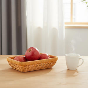 Panier de rangement en rotin rectangulaire marron avec poignée pour la cuisine, la chambre, les cosmétiques, les fruits, le pain - Product Image 5