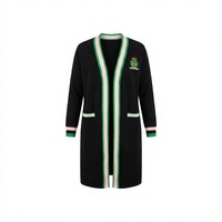 Cardigan long en tricot élégant et décontracté pour femme, en acrylique de qualité supérieure, à col ouvert, avec broderie, motif uni, noir, pour l'hiver