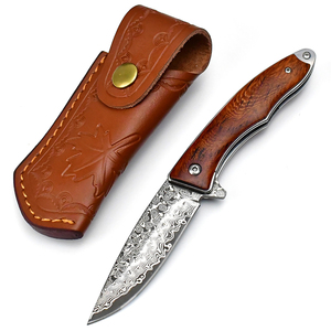 Cao cấp Damascus thép gấp túi dao gỗ phổ biến xử lý handmade da vỏ bọc tùy chỉnh OEM phổ biến sưu tập - Product Image 1