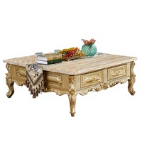 Table basse et meuble TV de luxe au design moderne en marbre doré, en bois massif, style français, mobilier de maison pour appartement et salon
