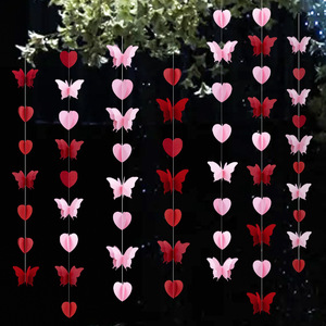 Ghirlanda di Carta 3D Romantica con Cuori e Farfalle, Striscione Verticale per Matrimoni, San Valentino, Baby Shower, Decorazione Murale - Product Image 1
