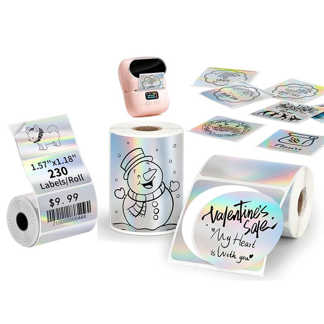 For Phomemo M220/M110/M108 Compatible Waterproof Gradient Label Holographic Laser Thermal Label Paper