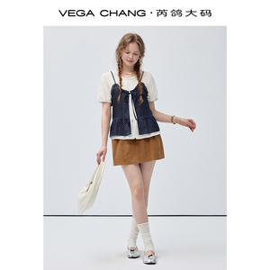 VEGA CHANG Camicetta Bianca con Maniche a Sbuffo e <span class=keywords><strong>Top</strong></span> a Canotta con Pois Blu Navy per Donna, Stile Casual Dolce, Completo Estivo Due Pezzi - Product Image 2