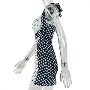 Color Block Polka Dot Halter Tie Backless Mini Bodycon <strong>Dress</strong> Sleeveless Retro Femme <strong>Dresses</strong> Women Private Label Sehe Fashion - Product Image 5