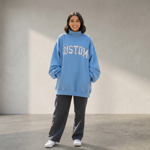 Sweat-shirt unisexe en molleton épais imprimé OEM pour femme, col montant personnalisé, streetwear, broderie frontale - Product Image 1