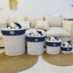 Natural Wicker <strong>Laundry</strong> <strong>Basket</strong> Set Eco-Friendly Durable Strong Plush Toy Decoration Lid 4pcs Removable Liner for <strong>Children</strong> Daily - Product Image 4