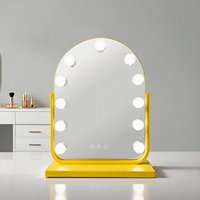Modern Arch Vanity Mirror LED Display Screen Adjustable Brightness Touch Switch Freestanding Metal Glass Construction Makeup