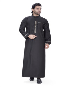 High Quality Polyester Saudi Embroidered <b>Thobe</b>-Summer Long Sleeve Robe for <b>Men</b> Muslim Traditional Clothing for Wholesale Price - Product Image 3