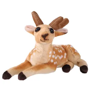 Super Soft Fabric Brown Stuffed Animal Lying Sika Deer Soft Plush Toy