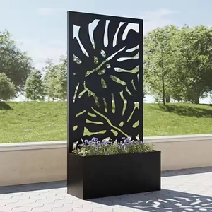 Paravent décoratif en aluminium avec <span class=keywords><strong>pot</strong></span> de fleurs et panneau découpé au laser pour l'intimité - Product Image 3