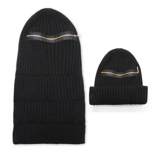 Couvre-visage <span class=keywords><strong>noir</strong></span> en tricot avec fermeture éclair pour masque de <span class=keywords><strong>ski</strong></span>, cagoule avec fermeture éclair, créez votre propre logo personnalisé - Product Image 1