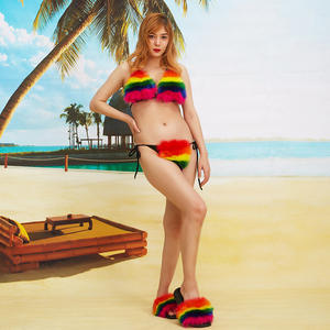 Aangepaste Kleur Nieuwe Mode Vrouwen Echt Vossenbont Bikini Beha Zomer Strandondergoed Feest Afneembaar Dik Pluizig Echt Bont B - Product Image 6