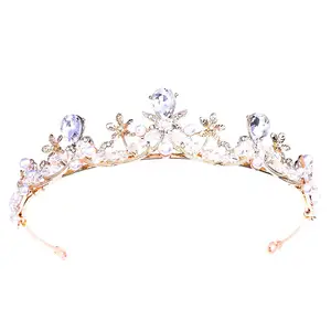 Bán Buôn Handmade Tiaras Vương Miện Nhỏ Hạt Pha Lê Hoa Ngọc Trai Kid Của Rhinestone Vương Miện