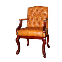 Chaise de salle à manger/salon intérieure en cuir véritable brun vintage du milieu du siècle, en bois massif, capitonnée, sur mesure