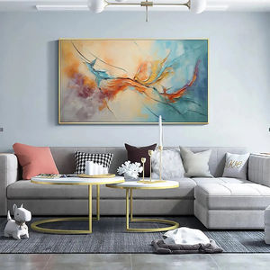 Koraalrif panoramisch abstract blauw en oranje olieverfschilderij canvas kunst moderne minimalistische schilderkunst grote neutrale huiswanddecoratie - Product Image 2