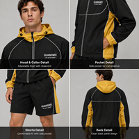 Ensemble short et veste à capuche pour homme grande taille, 140 GSM, 100 % nylon, color block, fermeture éclair intégrale, léger, survêtement d'été – Fournisseur