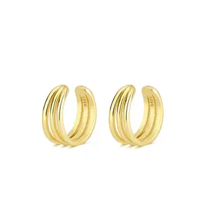 925 argent Sterling 18K plaqué or Cartilage boucle d'oreille oreille manchette Non Piercing géométrique trois lignes croix ligne boucles d'oreilles bijoux