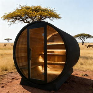 غرفة ساونا خشبية على شكل برميل مصنوعة من خشب الأرز والشوح مقاومة للعوامل الجوية للاستخدام الخارجي - Product Image 2
