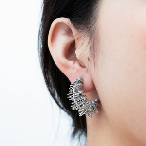 LT-MS-200 Irregular Mesh Twisted Hollow Earrings Niche Cool <strong>High</strong>-<strong>end</strong> Feel 18K Titanium Steel <strong>Jewelry</strong> Wholesale Trendy - Product Image 4