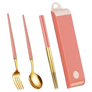 Hot Selling 316 <b>Portable</b> Cutlery Set Luxury Stainless Steel Metal Fork Spoon Chopsticks Travel Picnic Flatware Silverware - Product Image 1