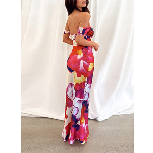 Moulante personnalisée de haute qualité hors épaule sans manches <span class=keywords><strong>rose</strong></span> imprimé fleuri hors épaule <span class=keywords><strong>robe</strong></span> formelle pour femmes <span class=keywords><strong>robe</strong></span> de <span class=keywords><strong>demoiselle</strong></span> <span class=keywords><strong>d</strong></span>'<span class=keywords><strong>honneur</strong></span> - Product Image 3