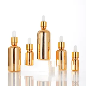 Luxury Gold Stamping Glass Dropper Bottle Empty Essential Oil Gold Glass Bottle With Dropper Skincare Cosmetic Dropper Bottle