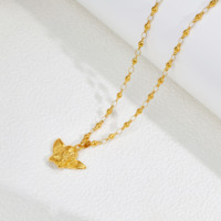 Collar con colgante de ala de Ángel para mujer, cuentas y cadena de acero inoxidable chapadas en oro, regalo de joyería bonito y delicado para ella