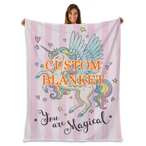 Super Soft Smooth Home Custom Printed Polyester Sublimation Flannel Fleece Throw Blanket Print on Demand Double King Queen Size