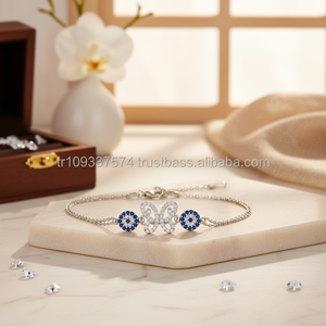 ทองคำขาวพี. 925พันเงินสเตอร์ลิงตุรกีผีเสื้อชั่วร้ายตาสร้อยข้อมือ BSBL047 - Product Image 3