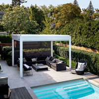 Sistema de Techo de Pérgola de Aluminio para Terraza Exterior, Bioclimático, Ecológico, Impermeable, con Rejillas Ajustables y Luces LED